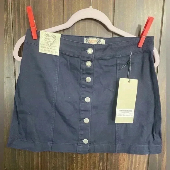 🌺 Boohoo Blue Button Through Front Navy Denim Mini Skirt Size:8 NWT - Picture 1 of 8